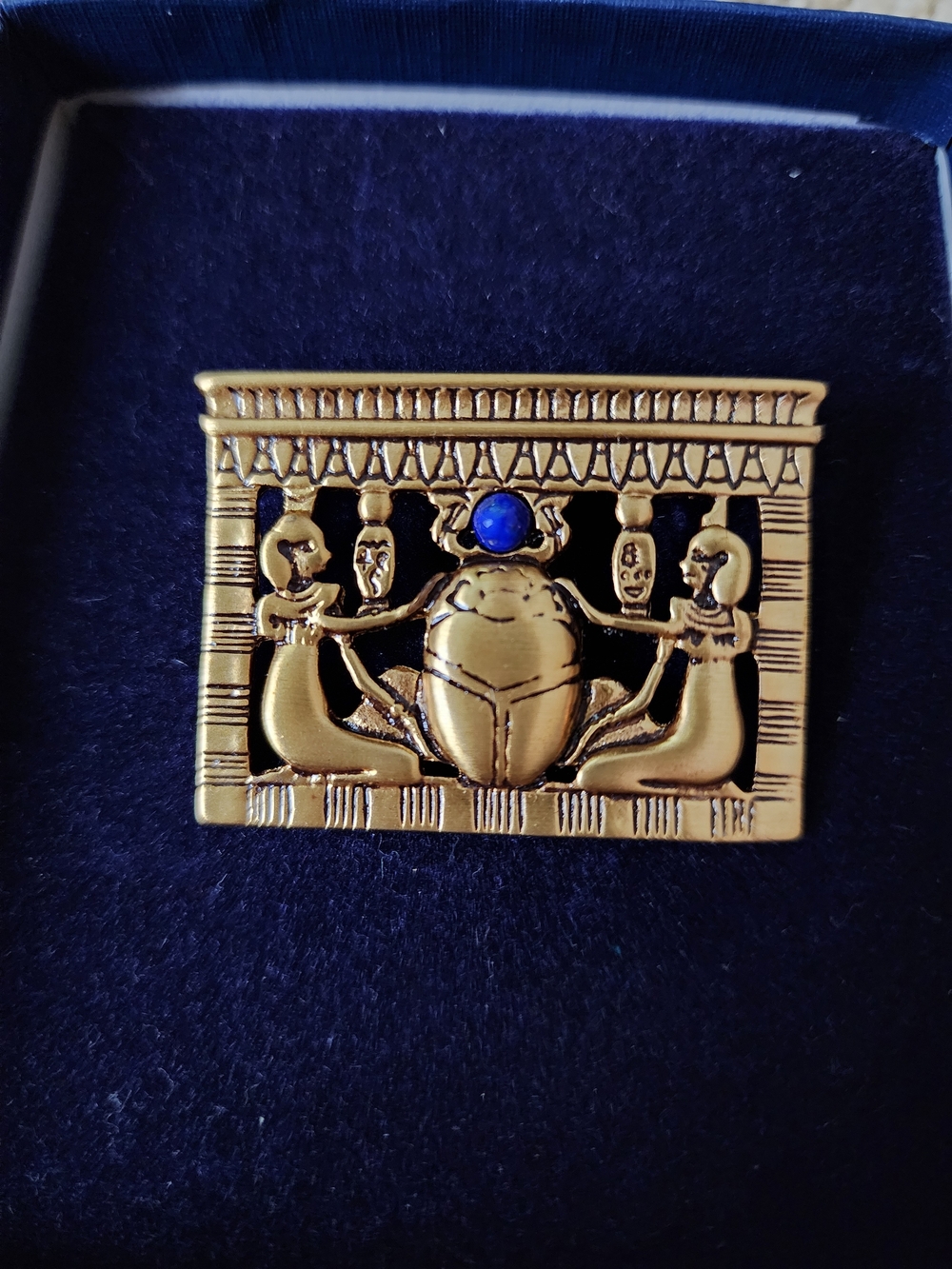 Gold-Tone Egyptian Scarab Brooch with Blue Accent